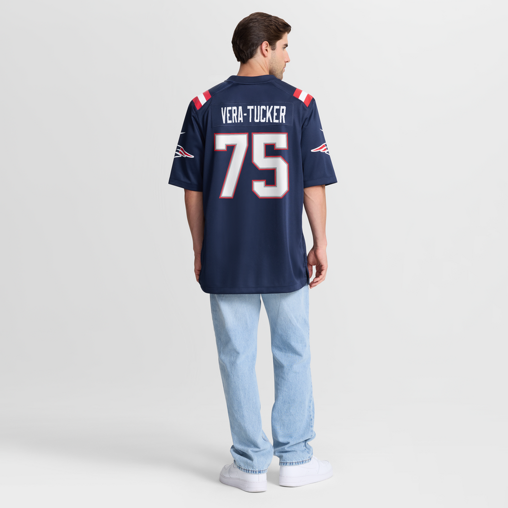 Alijah Vera-Tucker New England Patriots Game Jersey - Navy