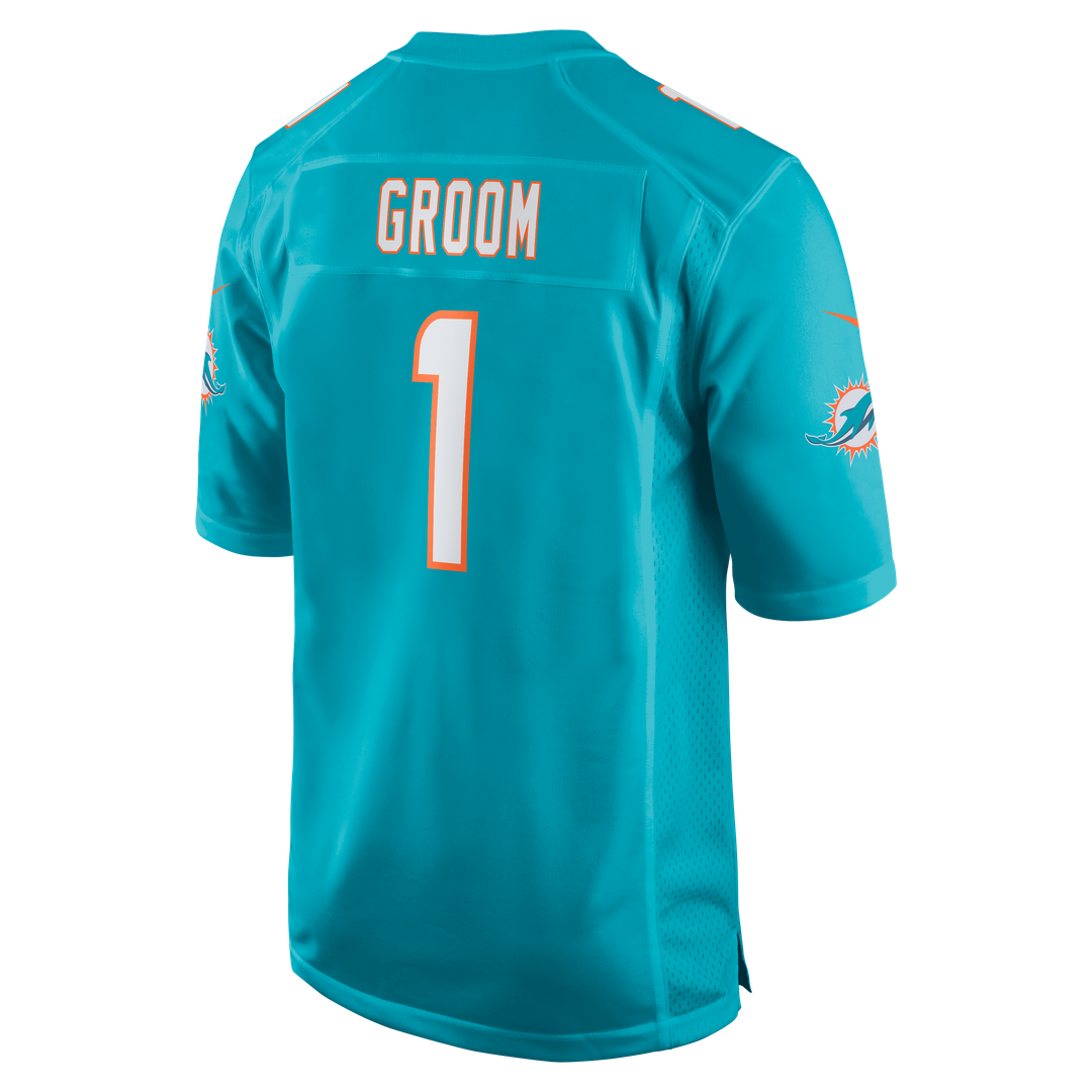Number 1 Groom Miami Dolphins Game Jersey - Aqua