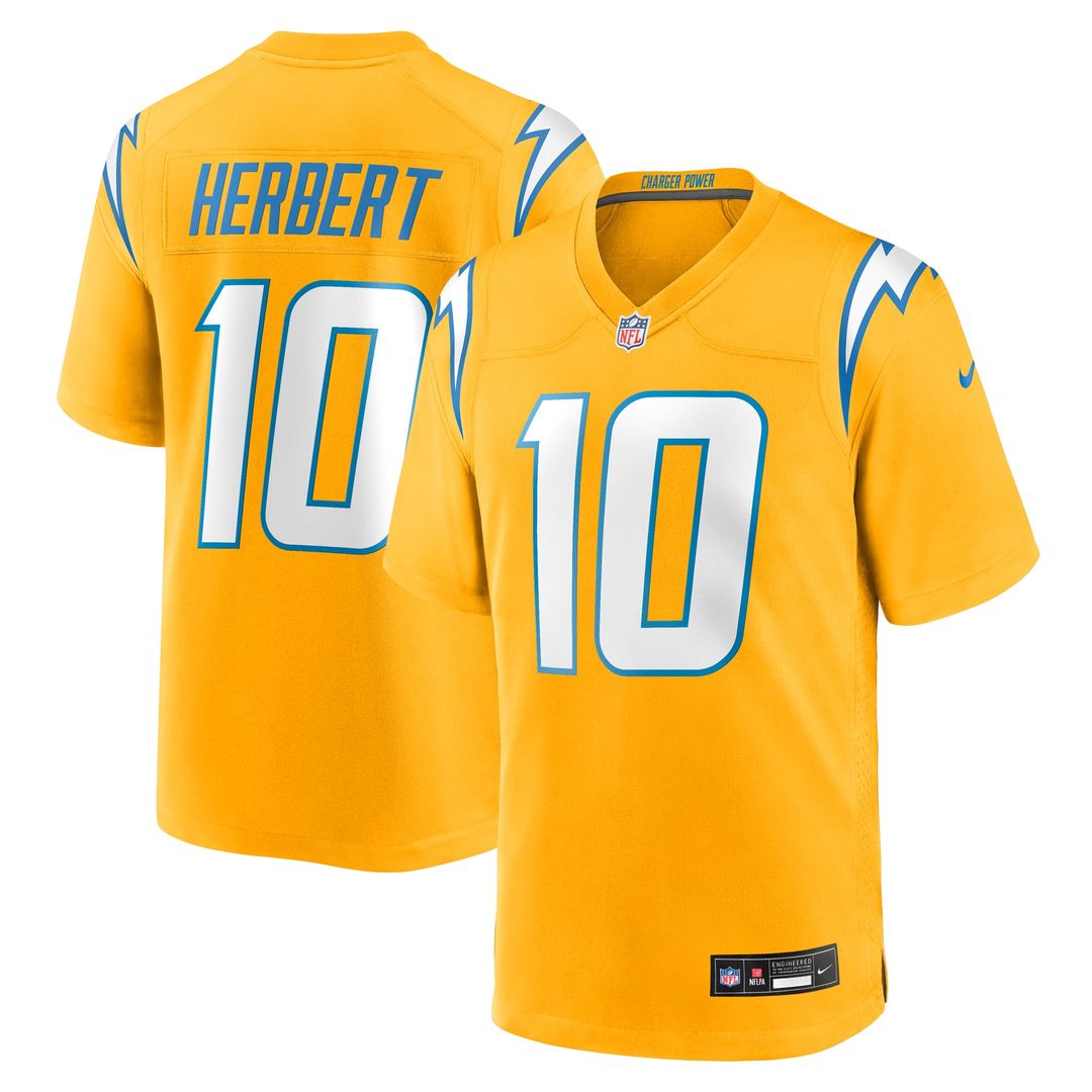 Justin Herbert Los Angeles Chargers Alternate Charger Power Game Jersey - Gold