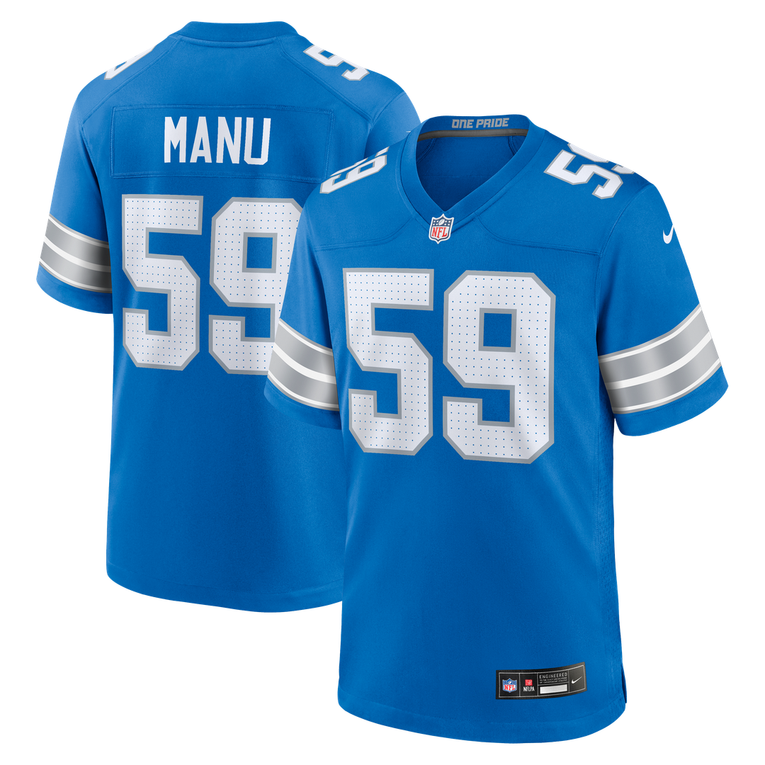 Giovanni Manu Detroit Lions Game Jersey - Blue