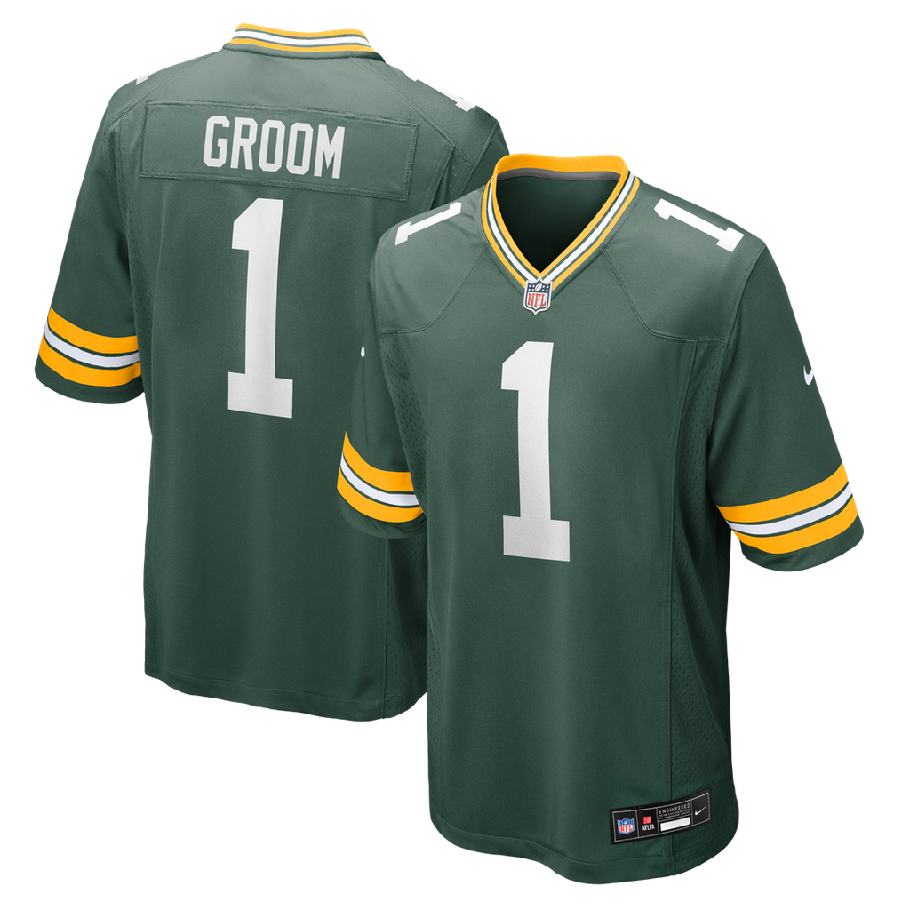 Number 1 Groom Green Bay Packers Game Jersey - Green